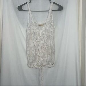 3/$20 💥 Hollister White Floral Lace Ruffle Camisole Cotton Tank Top | XS